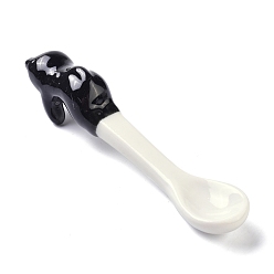 Black Porcelain Cat Animal Hanging Spoons, Black, 109~111x22~23x28~29mm