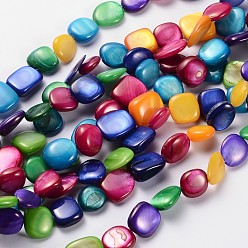 Mixed Color Erose Natural Freshwater Shell Beads Strands, Dyed, Chip, Mixed Color, 7~14x6~10mm, Hole: 1mm, about 80pcs/strand, 34 inch