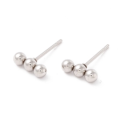 Stainless Steel Color 201 Stainless Steel Beaded Horizontal Bar Stud Earrings with 316 Stainless Steel Pin for Women, Stainless Steel Color, 9x3mm, Pin: 0.6mm