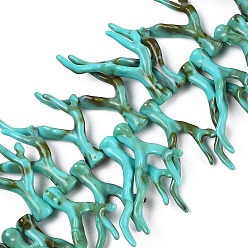 Бирюза Нити бусин из непрозрачного акрила, имитирующие кораллы, самородки, два тона, бирюзовые, 46~48x34~35x7~8 мм, отверстие : 1.4 мм, около 50 шт / нитка, 18.50'' (47 см)