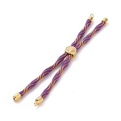 Dark Orchid Nylon Cord Silder Bracelets, for Connector Charm Bracelet Making, with Rack Plating Golden Brass Findings, Long-Lasting Plated, Cadmium Free & Lead Free, Dark Orchid, 8-5/8~9-1/8x1/8 inch(22~23x0.3cm), Hole: 2mm