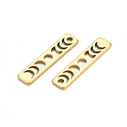 Real 18K Gold Plated Ion Plating(IP) 201 Stainless Steel Pendants, Rectangle with Phase of the Moon, Nickel Free, Real 18K Gold Plated, 26x6x1.5mm, Hole: 2mm