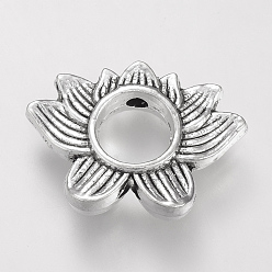 Antique Silver Tibetan Style Alloy Bead Frame, Cadmium Free & Lead Free, Lotus Flower, Antique Silver, 13.5x19x4mm, Hole: 1.5mm, 6mm inner diameter, about 480pcs/1000g