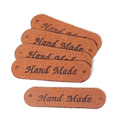 Chocolate Imitation Leather Label Tags, with Holes & Word Hand Made, for DIY Jeans, Bags, Shoes, Hat Accessories, Rounded Rectangle, Chocolate, 12x45mm