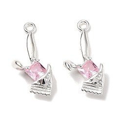 Посеребрённый Латунные микро проложить кубического циркония подвески, конфеты в виде кролика, 925 серебро покрытием, 20.5x9.5x7 мм, отверстие : 1.4 мм