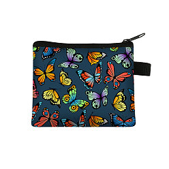 Teal Butterfly Pattern Polyester Clutch Bags, Change Purse with Zipper & Key Ring, for Women, Rectangle, Teal, 13.5x11cm