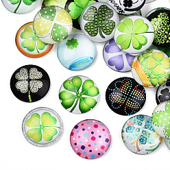 Mixed Color Flatback Glass Cabochons for DIY Projects, Dome/Half Round with Clover Pattern, Mixed Color, 25x7mm