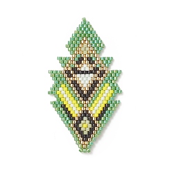 Green Handmade Japanese Seed Beads, Loom Pattern, Leaf, Green, 53x29x2mm