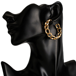 golden Bohemian Geometric Cutout Earrings with Chain Tassel and Metal Hoops