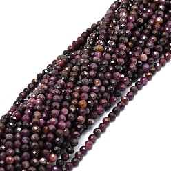 Ruby Natural Ruby Beads Strands, Faceted, Round, 4mm, Hole: 0.7mm, about 92pcs/strand, 15.94''(40.5cm)