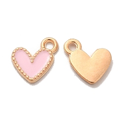 Pink Alloy Enamel Charms, Heart Charms, Golden, Pink, 10x9x1.2mm, Hole: 1.5mm