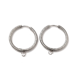 Нержавеющая Сталь Цвет Устойчивые к потускнению 201 фурнитура для сережек-колец из нержавеющей стали, с 304 штифтами из нержавеющей стали и горизонтальными петлями, кольцо, цвет нержавеющей стали, 10 датчик, 28x25x2.5 мм, отверстие : 2.6 мм, штифты : 0.8 мм
