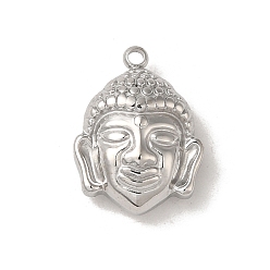 Stainless Steel Color 304 Stainless Steel Pendants, Buddha Head Charm, Stainless Steel Color, 16.5x12x5.5mm, Hole: 1.5mm