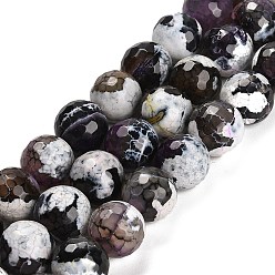 Purple Natural Fire Crackle Agate Beads Strands, Dyed & Heated, Round, Faceted, Purple, 13.5~14mm, Hole: 1.4mm, about 28~29pcs/strand, 15.16 inch(38.5cm)