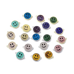 Mixed Stone Natural & Synthetic Mixed Stone Connector Charms, Flat Round with Smiling Face Links, with Rack Plating Platinum & Golden Tone Brass Findings, Cadmium Free & Lead Free, Mixed Dyed and Undyed, 15.5x20x3mm, Hole: 1.6mm