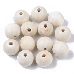 Floral White Unfinished Natural Wood Beads, Macrame Beads Large Hole, Waxed Wooden Beads, Smooth Surface, Round, Floral White, 20mm, Hole: 4mm