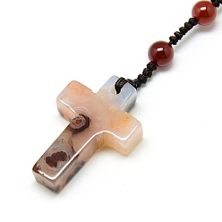 Carnelian Natural Carnelian Pendant Necklaces, with Polyester Braided Rope, Cross, (730~750mm)28.74 inch~29.53 inch