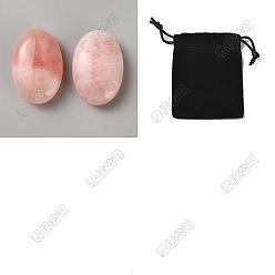 Quartz Rose 1 pierres de guérison en quartz rose naturel (pc), pierres de palmier, Ovale Plat, avec 1pc sacs à cordon rectangulaires en velours noir, 60x40x20mm