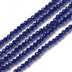 Dark Blue Glass Beads Strands, Faceted, Round, Dark Blue, 1.5~2x2mm, Hole: 0.2mm, about 178~186pcs/strand, 14.5~15.5 inch(36~39cm)