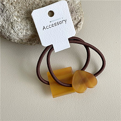 J170-C13 Khaki (Two-Piece Set) Chic Geometric Square Hair Ties with Heart Charm for Women