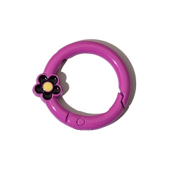 Medium Violet Red Spray Painted Alloy Spring Gate Ring, Ring with Flower, Medium Violet Red, 27x4mm, Hole: 1.3mm