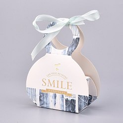 Slate Gray Handbag Shape Candy Packaging Box, Wedding Party Gift Box, with Ribbon, Boxes, Word SMILE Pattern, Slate Gray, 3.5xx9.7x13.2cm, Unfold: 29.8x25.2x0.03cm, Ribbon: 40.4x1cm