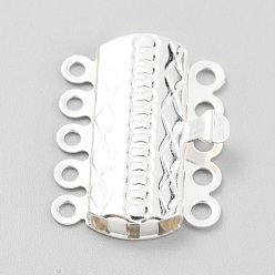 Silver 304 Stainless Steel Box Clasps, Multi-Strand Clasps, 5-Strands, 10-Holes, Rectangle with Flower, Silver, 19.5x14x3mm, Hole: 1.4mm