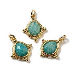 Amazonite Natural Amazonite Faceted Pendants, Rhombus Charms with Rack Plating Golden Tone Brass Findings, Cadmium Free & Lead Free, 19.5x16x5mm, Hole: 3mm