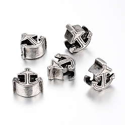 Antique Silver 304 Stainless Steel European Beads, Large Hole Beads, Anchor, Antique Silver, 14x14x6.5mm, Hole: 5mm