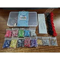 (52) Непрозрачная лаванда 477шт. набор бусин от сглаза для самостоятельного изготовления украшений, в том числе бусины из смолы сглаза, Нейлоновая нить, подвески и трубки из сплава, железные штыри с плоской головкой, из нержавеющей стали иглы бисероплетения большой глаз, разноцветные, бусины от сглаза: 400 шт.