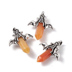 Yellow Aventurine Natural Yellow Aventurine Pendants, with Antique Silver Tone Alloy Bat Findings, Cadmium Free & Lead Free, Faceted Bullet Charm, 47x39x14mm, Hole: 6x9mm