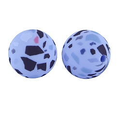 Lilac Round with Wave Point Print Pattern Food Grade Silicone Beads, Silicone Teething Beads, Lilac, 15mm