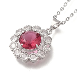 Малиновый 304 из нержавеющей стали кабель цепи ожерелья, латунные прозрачные кубические циркониевые ожерелья с подвесками в виде цветка, платины и нержавеющая сталь цвет, малиновый, 17.91 дюйм (45.5 см)