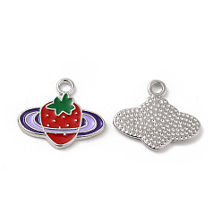 Lilac Alloy Enamel Pendants, Strawberry Charms, Platinum, Lilac, 14.5x17x1.5mm, Hole: 1.8mm