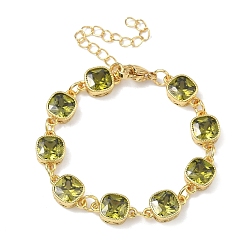 Темно-оливково-зеленый Квадратные латунные браслеты-цепочки с инкрустацией кубическим цирконием для женщин, стойки покрытие, без кадмия и без свинца, долговечный, золотые, темно-оливковый зеленый, 5.71 дюйм (14.5 см)