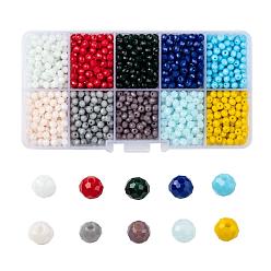 Mixed Color Opaque Solid Color Glass Beads, Faceted, Rondelle, Mixed Color, 4x3mm, Hole: 0.4~1mm, 10 colors, 200pcs/color, 2000pcs/box