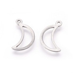 Stainless Steel Color 304 Stainless Steel Open Pendants,, Moon, Stainless Steel Color, 15x9x0.8mm, Hole: 1.2mm