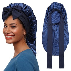 Marine Blue Satin Bonnet Hair Bonnet With Tie Band For Sleeping, Reusable Adjusting Hair Care Wrap Cap Sleep Caps, Marine Blue, 680x290mm