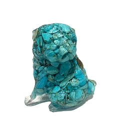 Synthetic Turquoise Resin Dog Figurines, with Synthetic Turquoise Chips inside Statues for Home Office Decorations, 50x35x55mm