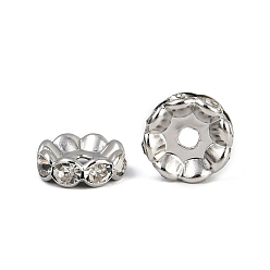 Кристалл Латунные бусины разделители для поставки стразов, класс А, волнистый край, Платиновый металл, рондель, кристалл, 10x4 мм, отверстие : 2 мм