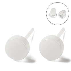 White Hypoallergenic Bioceramics Zirconia Ceramic Stud Earrings, No Fading and Nickel Free, Flat Round, White, 6mm