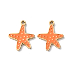 Golden Ion Plating(IP) 304 Stainless Steel Pendants, with Enamel, Starfish Charm, Golden, 16x13x1.5mm, Hole: 1.5mm
