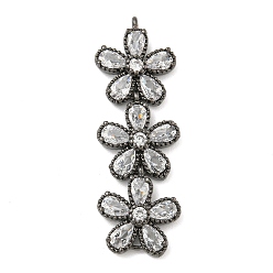 Черный Цвет Металла Подвески из латуни с прозрачным фианитом и тремя цветочными звеньями, долговечный, без свинца и без кадмия, металлический черный , 43x14x5 мм, отверстие : 1.2 мм