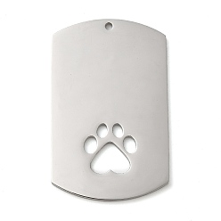 Paw Print 304 Stainless Steel Pendants, Stainless Steel Color, Rectangle Charm, Laser Cut, Paw Print, 45x28x1.5mm, Hole: 1.6mm