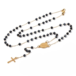 Черный Ионное покрытие(ip) распятие крест 304 четки из нержавеющей стали, с акриловыми шариками, чёрные, 19.09 дюйм (48.5 см)