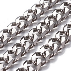 Stainless Steel Color 201 Stainless Steel Cuban Link Chains, Chunky Curb Chains, Faceted, Unwelded, Stainless Steel Color, 13.5~14x11.5~12x3mm