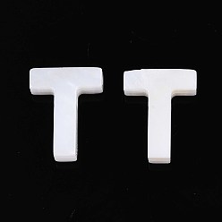 Letter T Подвески из натуральных пресноводных ракушек, для изготовления ювелирных изделий, кремово-белые, Письмо T, 10x7.5x2.5 мм, отверстие : 0.8 мм