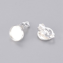 Silver Brass Clip-on Earring Settings, Jewelry Findings, Silver Color Plated, 16x14mm, Tray: 12mm