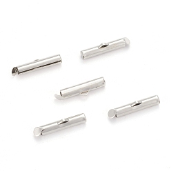 Platinum Iron Slide On End Clasp Tubes, Cadmium Free & Lead Free, Slider End Caps, Platinum, 5.5x25x4mm, Hole: 1mm, 3.2mm Inner Diameter