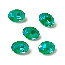 Emerald Mocha Fluorescent Style Eletroplate K9 Glass Rhinestone Cabochons, Pointed Back, Oval, Emerald, 8x6x3.5mm